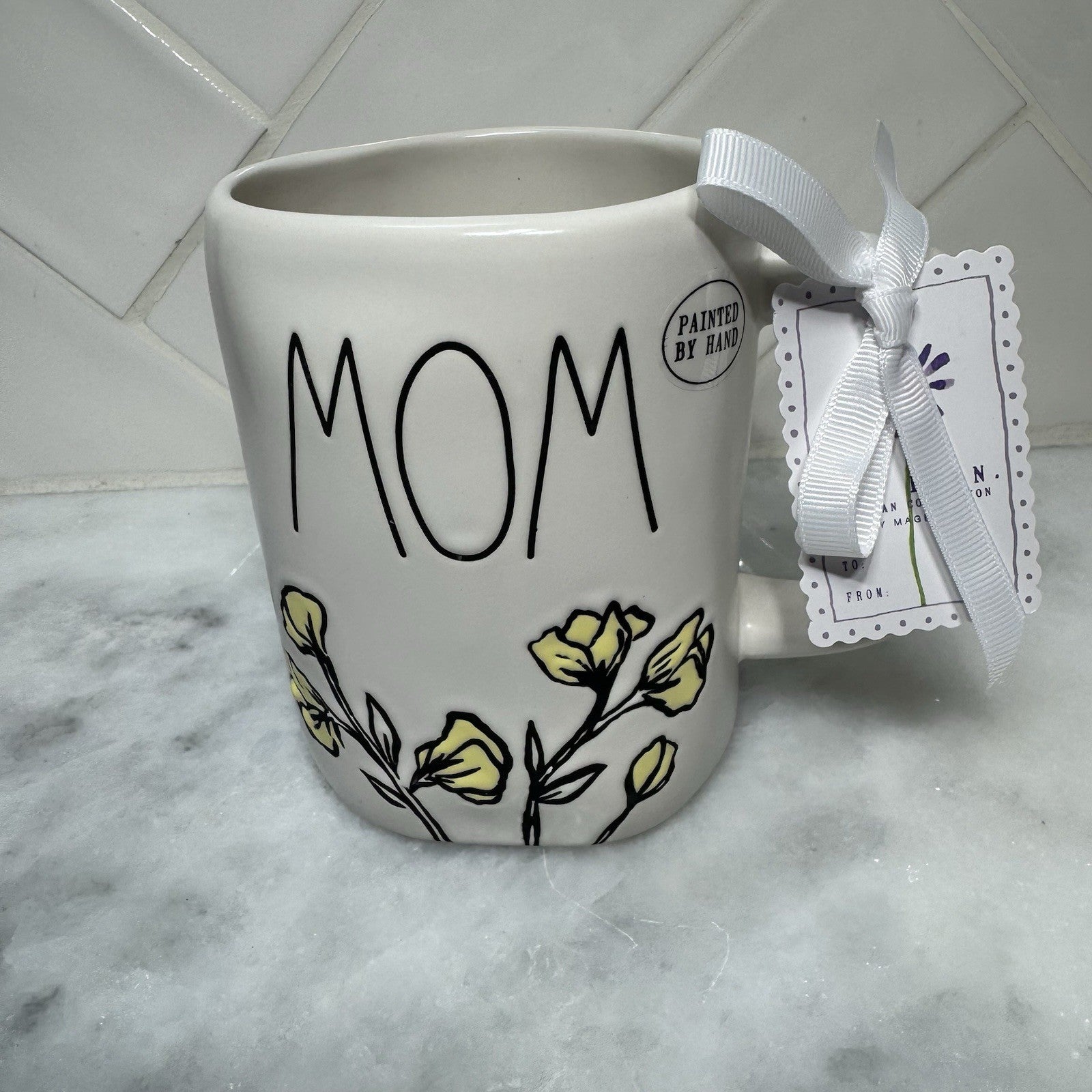 Rae Dunn MOM Floral Coffee Mug Artisan Collection White Ceramic New