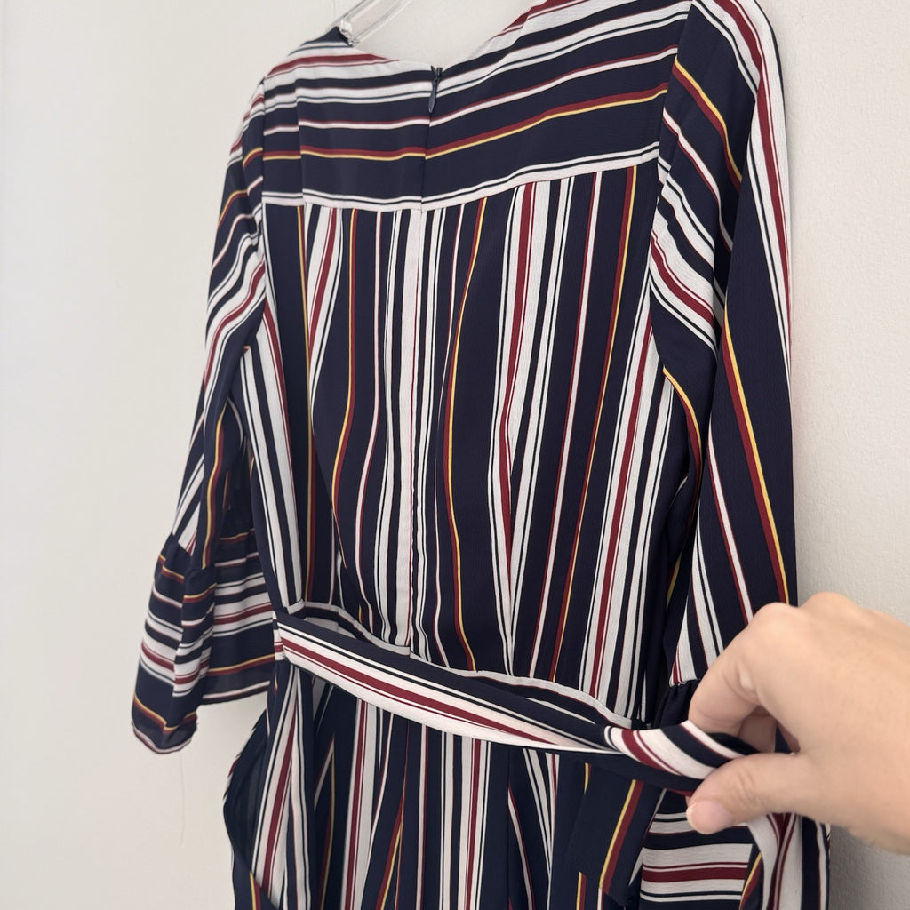 Skies Are Blue Striped Wide Leg Jumpsuit Women's Size S Bell Sleeve Nautical