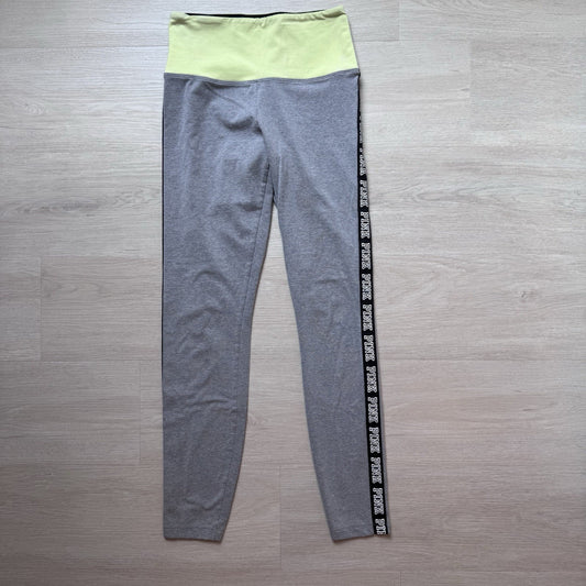PINK Victoria’s Secret Yoga Leggings Gray Neon Green Logo Stripe Women S