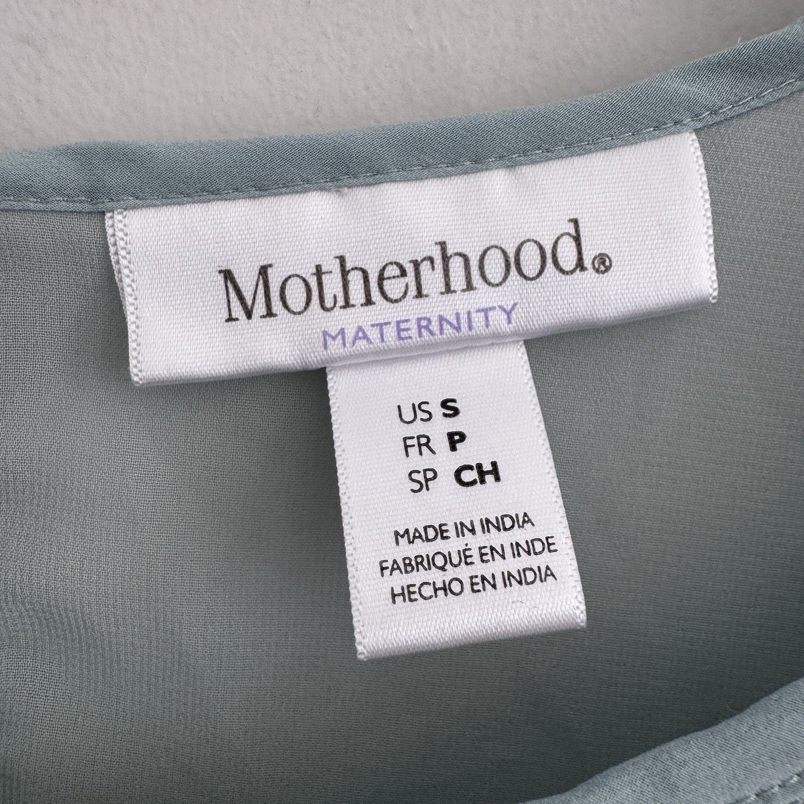 Women’s Motherhood Maternity Blouse Size S Smocked Chiffon Sage Long Sleeve