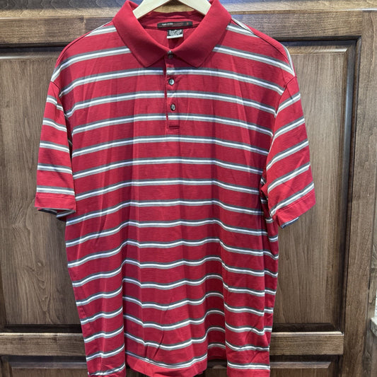 Nike Tiger Woods Collection Polo Shirt XL Red Gray Stripe Dri-Fit Golf Athletic
