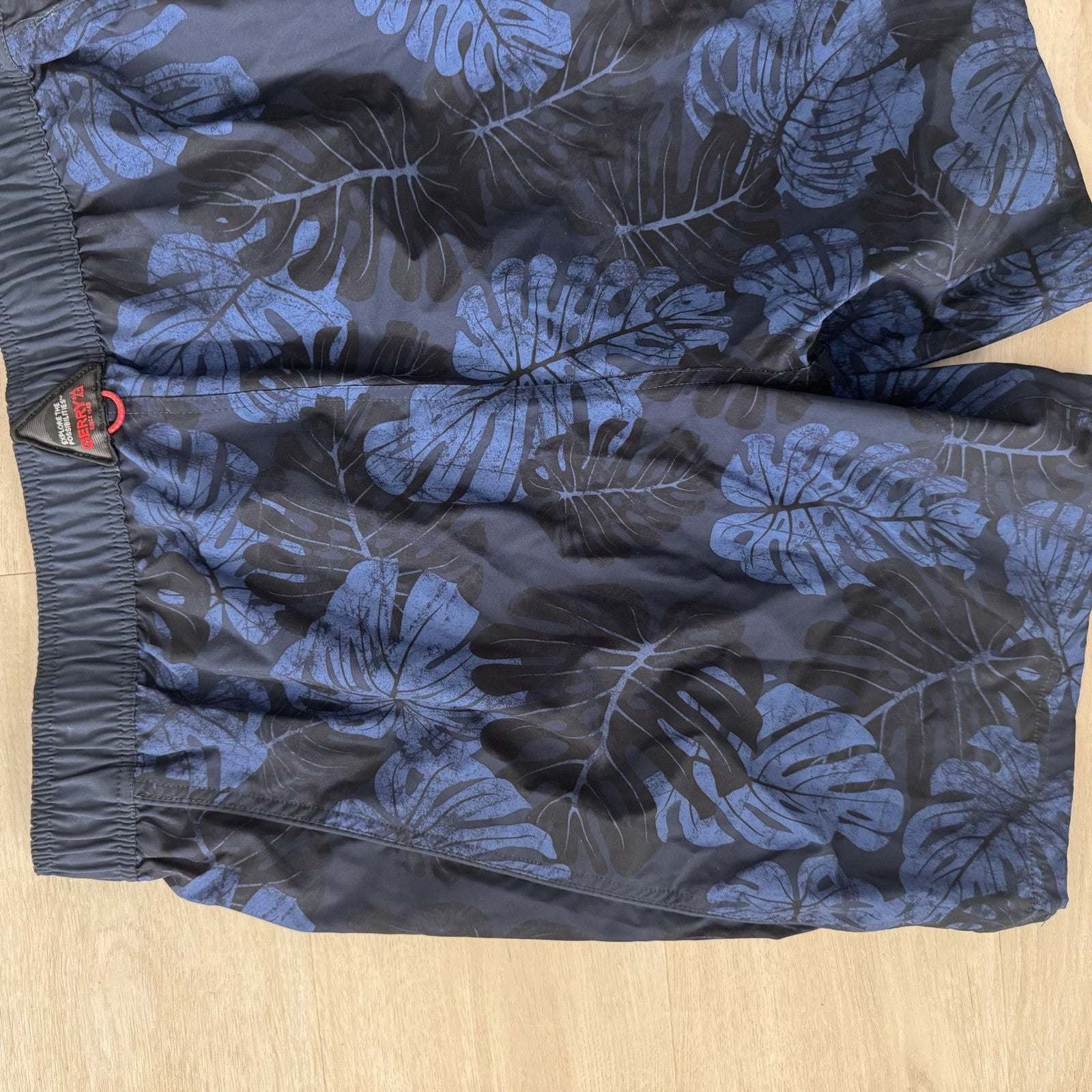 Gerry Mens Large Swim Trunks Blue Tropical Leaf Board Shorts Beach
