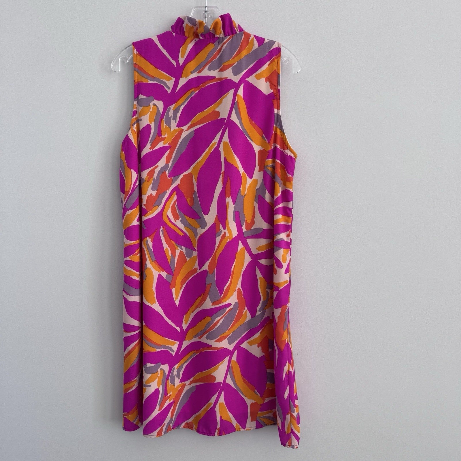FSL Apparel Sleeveless Ruffle Dress L Pink Orange Abstract Print NWOT