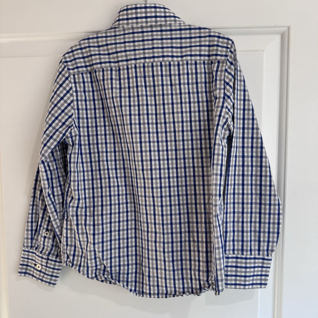Untuckit Boys Button-Down Shirt Blue Gray Gingham Plaid Cotton Size 6–7