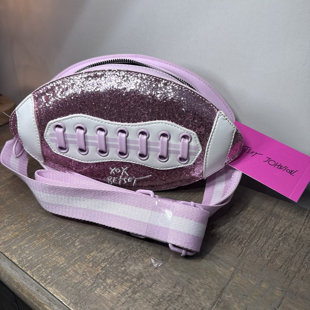 Betsey Johnson XOTEAM Pink Sequin Football Crossbody Shoulder Bag NWT Blush