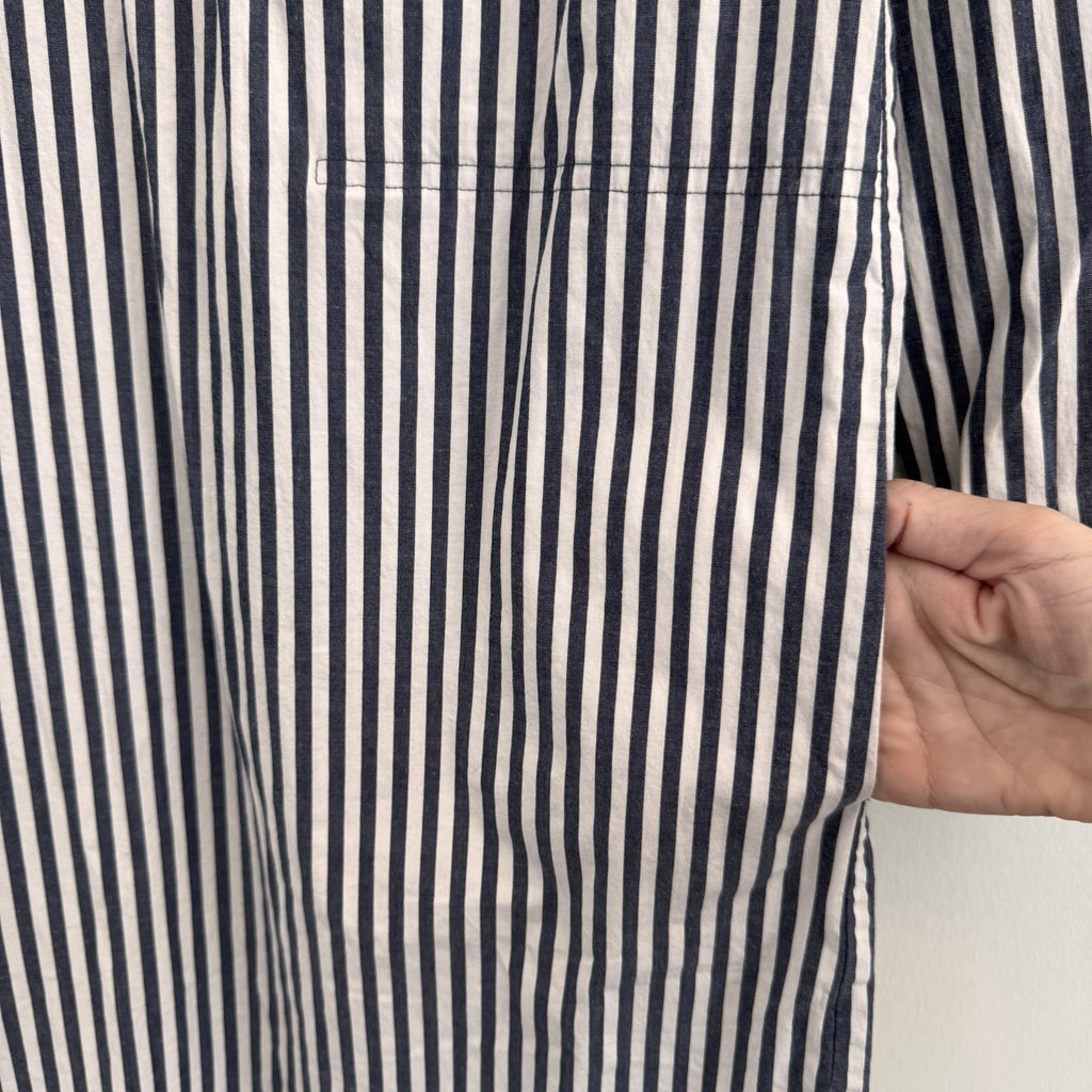 MICHAEL Michael Kors Women's Medium Navy White Striped Shirt Dress Pockets Gold