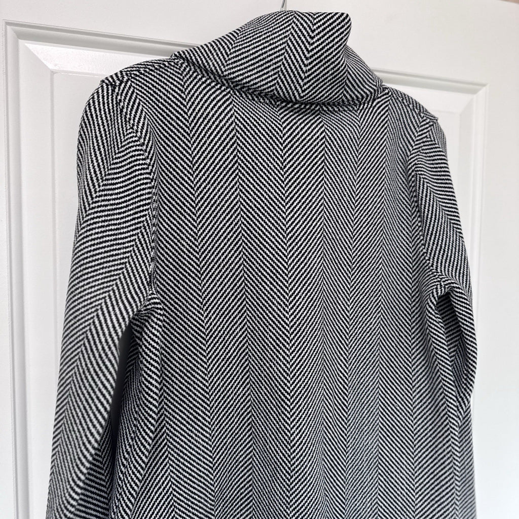 J.Crew Herringbone Funnel Neck Top Medium Black White Long Sleeve Knit Pullover