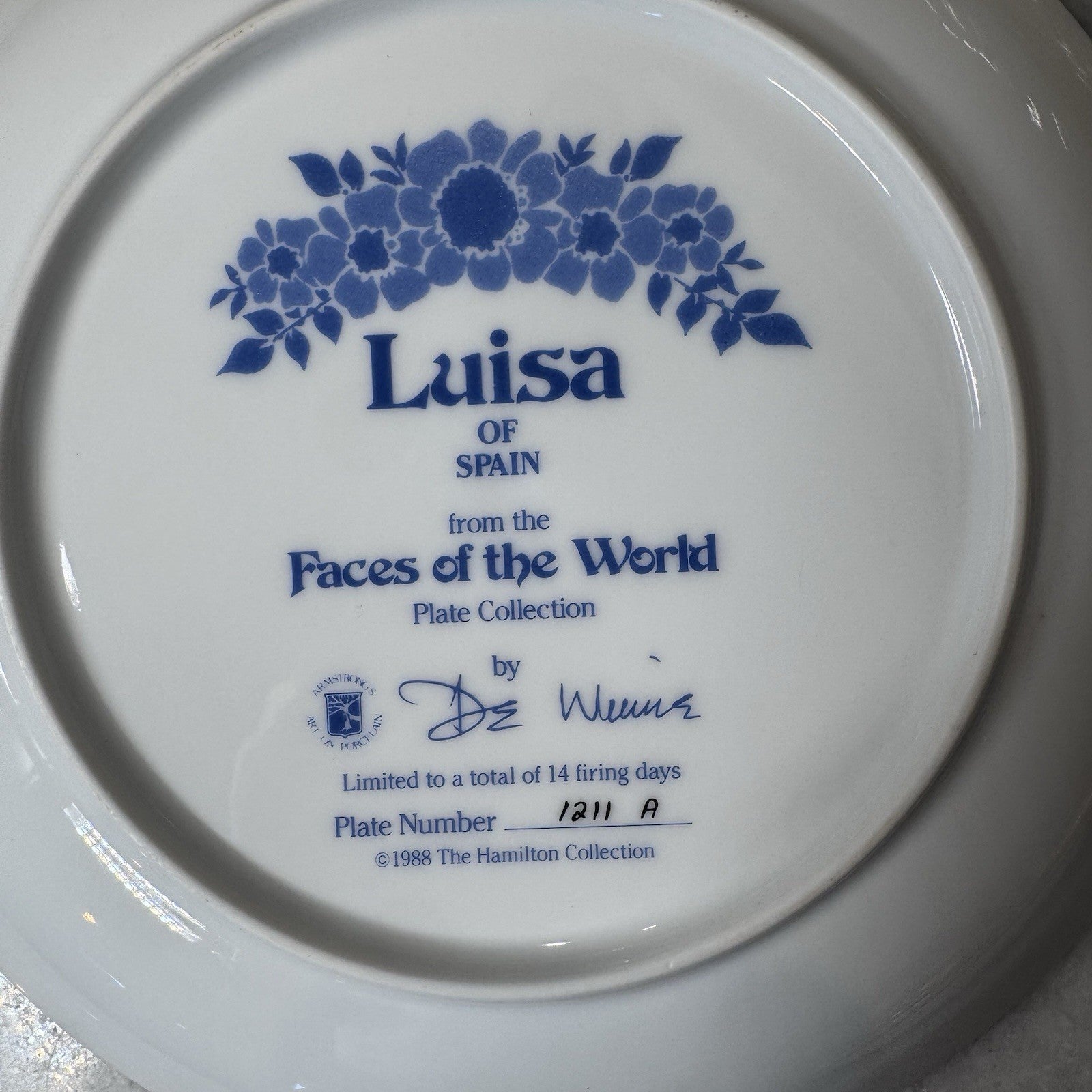 Luisa of Spain Faces of the World Hamilton Collection Plate 1988 COA