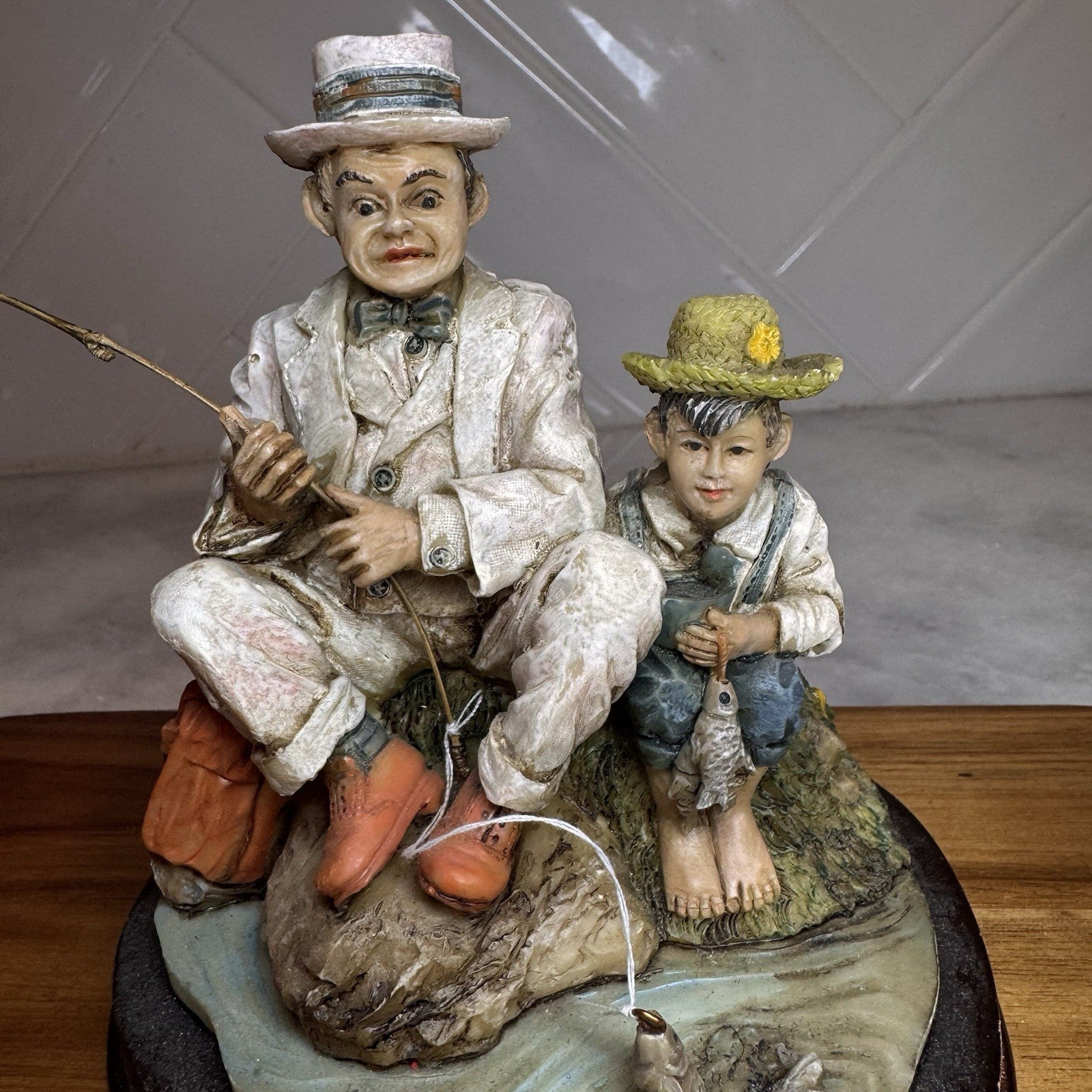 Vintage Americana Fishing Figurine - Father & Son / Grandfather & Boy 5inch