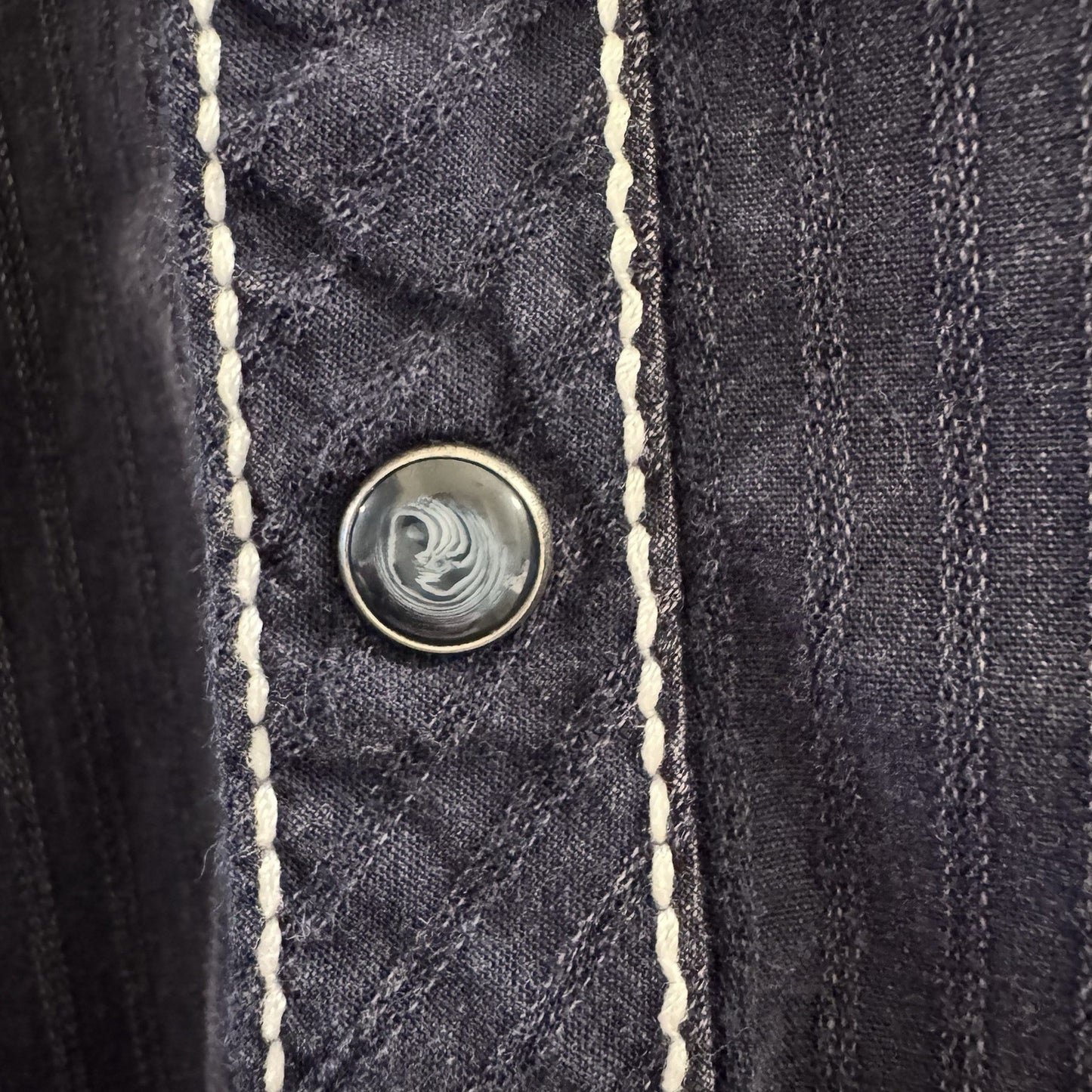 Buckle Black Shirt Men’s M Western Snap Front Denim Look Stitch Detail Cotton