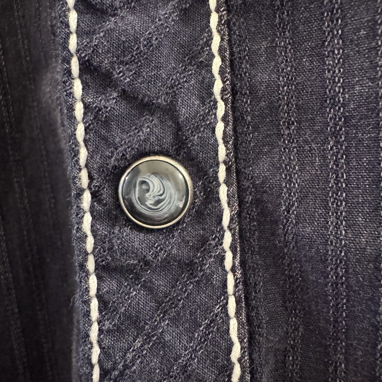 Buckle Black Shirt Men’s M Western Snap Front Denim Look Stitch Detail Cotton