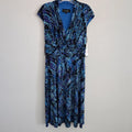BLACK LABEL by EVAN PICONE Womens Sheath Dress Blue Abstract Ruched Waist Sz 10