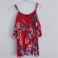 Miss Me Red Tropical Floral Cold Shoulder Dress Sz M Ruffle Sleeve