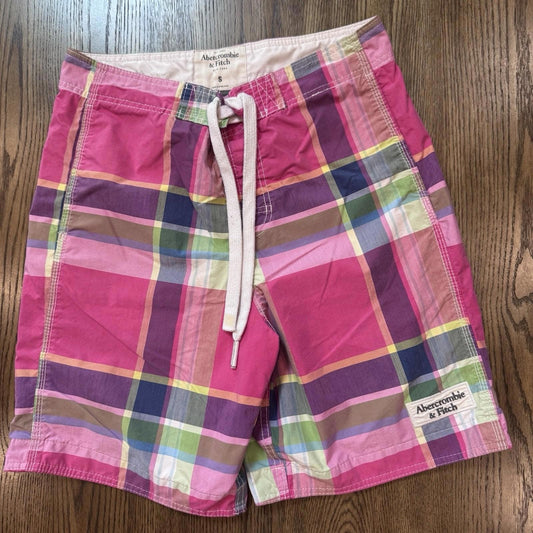 Abercrombie & Fitch Men's Plaid Swim Trunks Size Small Board Shorts Y2K 2000 VTG