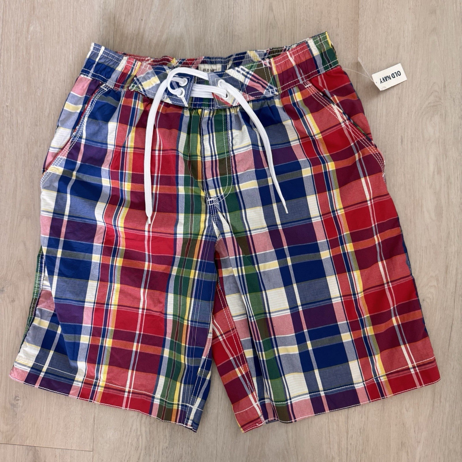 Old Navy Men’s Small Swim Trunks NWT Rainbow Plaid Madras Mesh Lined 2011