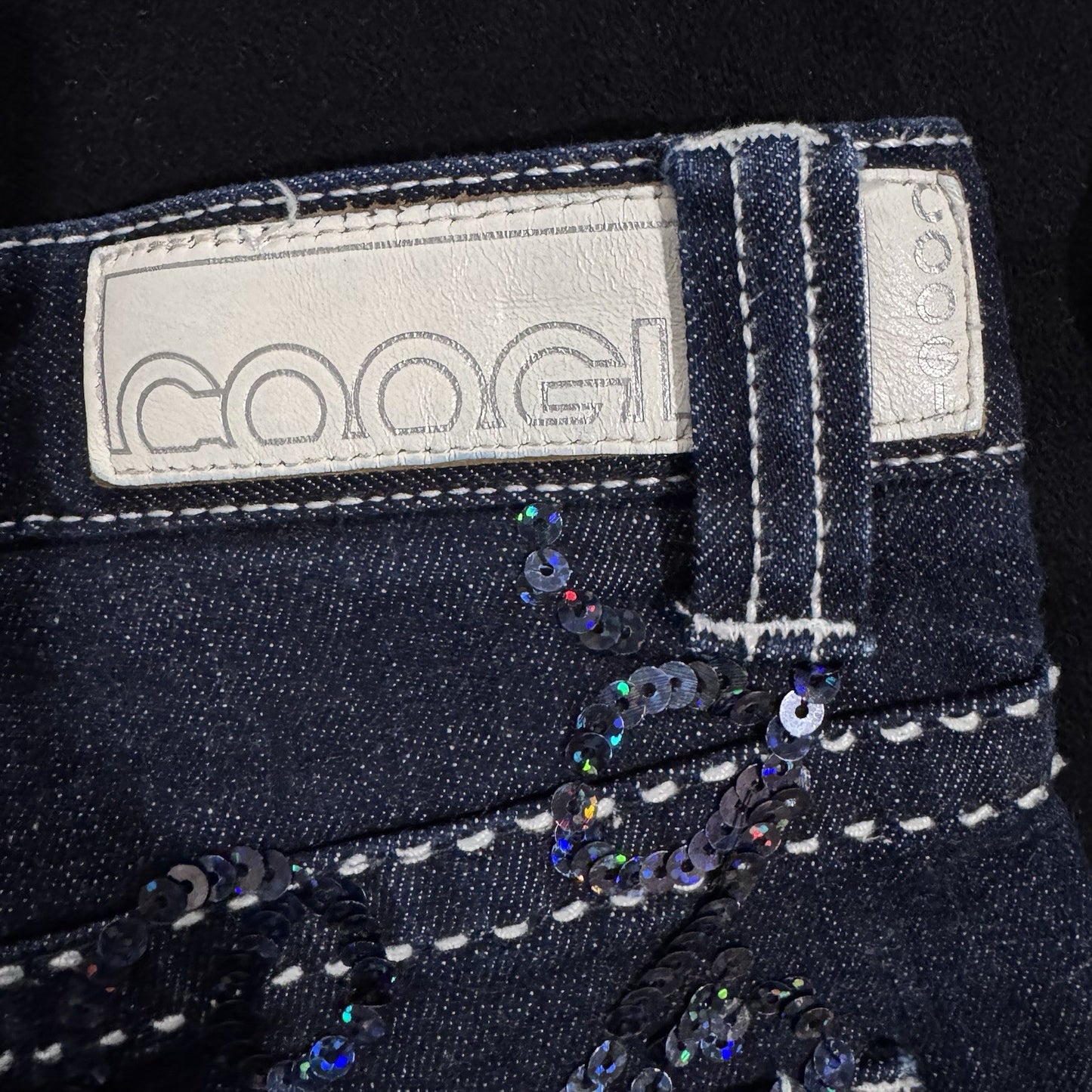 Coogi Jeans Capris 5/6 Juniors Dark Wash Sequin Embellished Denim Bling Logo Y2K