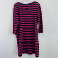 Talbots XL Red Navy Stripe Dress 3/4 Sleeve Nautical Button Shoulder