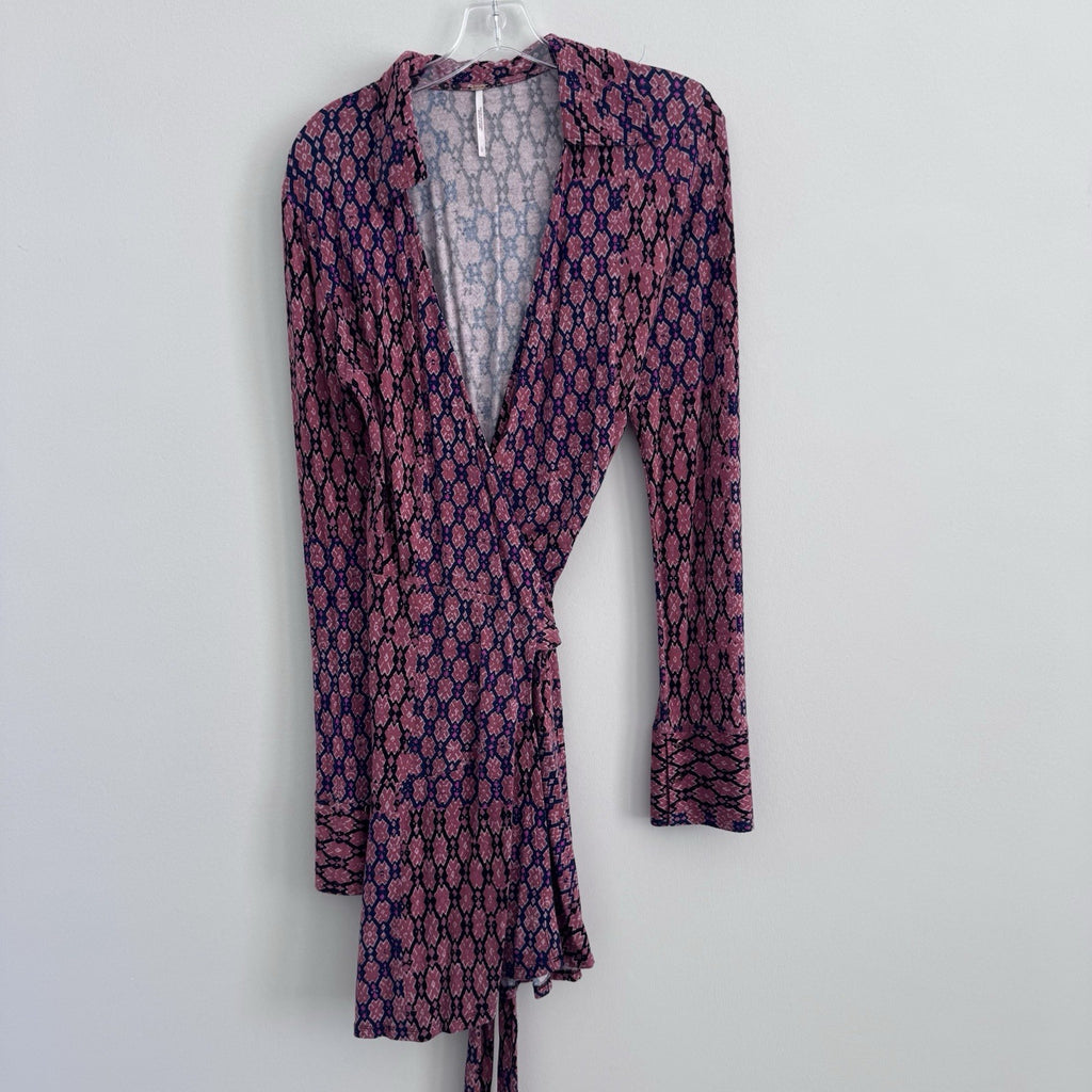 Free People Women’s Wrap Mini Dress L Pink Boho Y2K Snap Detail