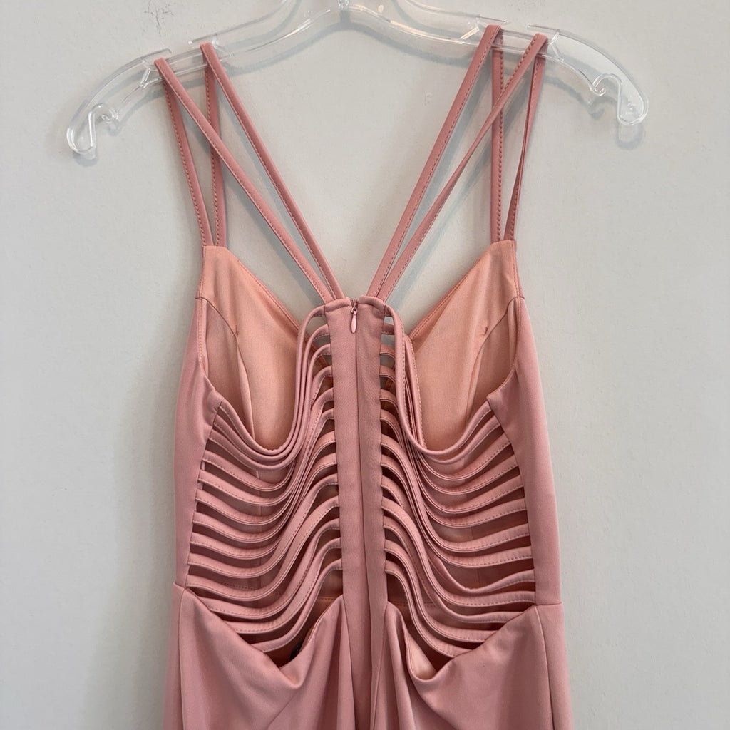 ENTRY Women's Large Dusty Rose Pink Cage Back Bodycon Dress Sexy Party Club