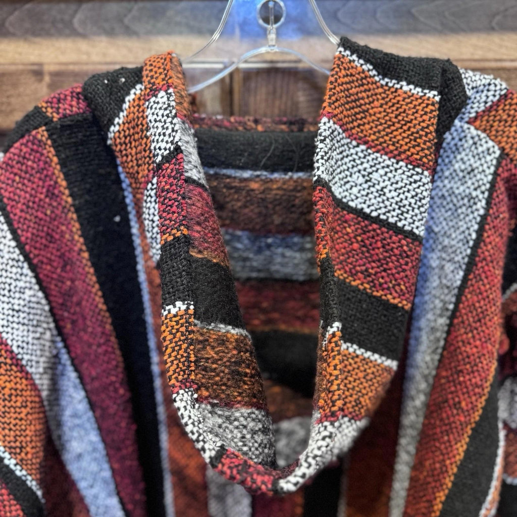 Earthbound Trading Co Baja Hoodie Large Multicolor Woven Pullover Boho Surf