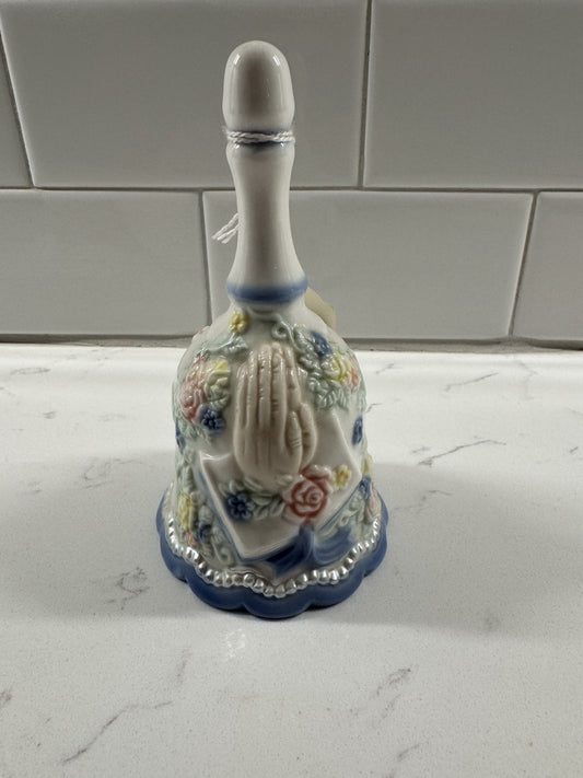 Vintage Cornerstone Creations Opalescent Ceramic Praying Hands/Bible Bell