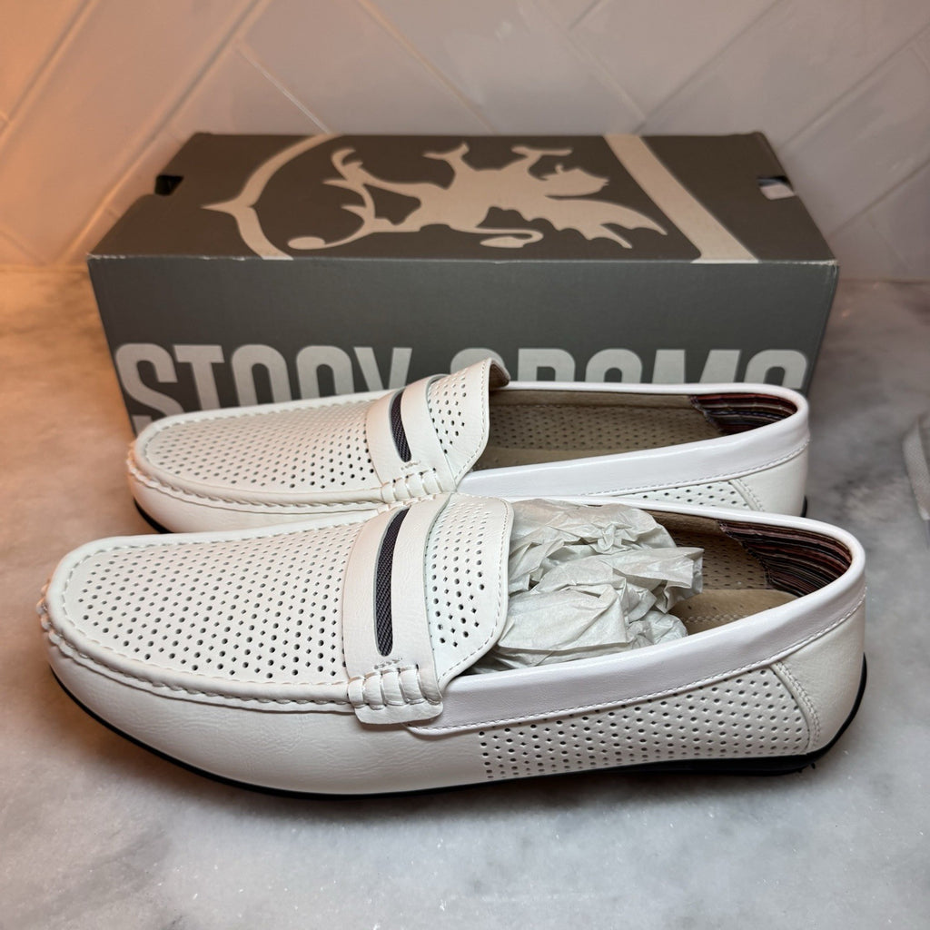 Stacy Adams Corby Loafers Men’s 11.5M White Perforated Slip On Dress Shoes NEW