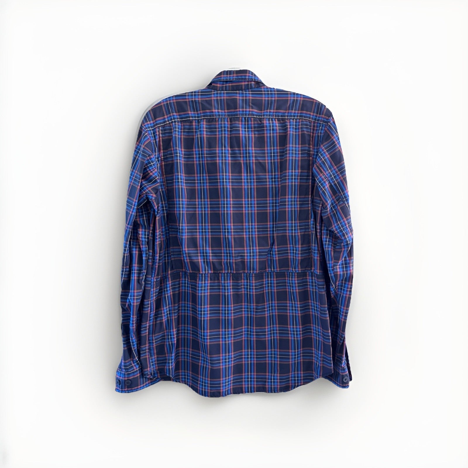 Columbia Mens S Plaid Fishing Shirt Blue Vented Omni-Shade Long Sleeve Nylon