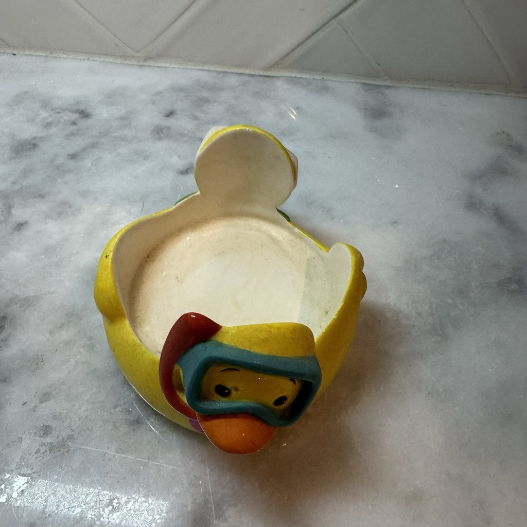 Mother Brown Ceramic Swimming Duck 1999 Candle Holder Sunglasses Snorkel vintage