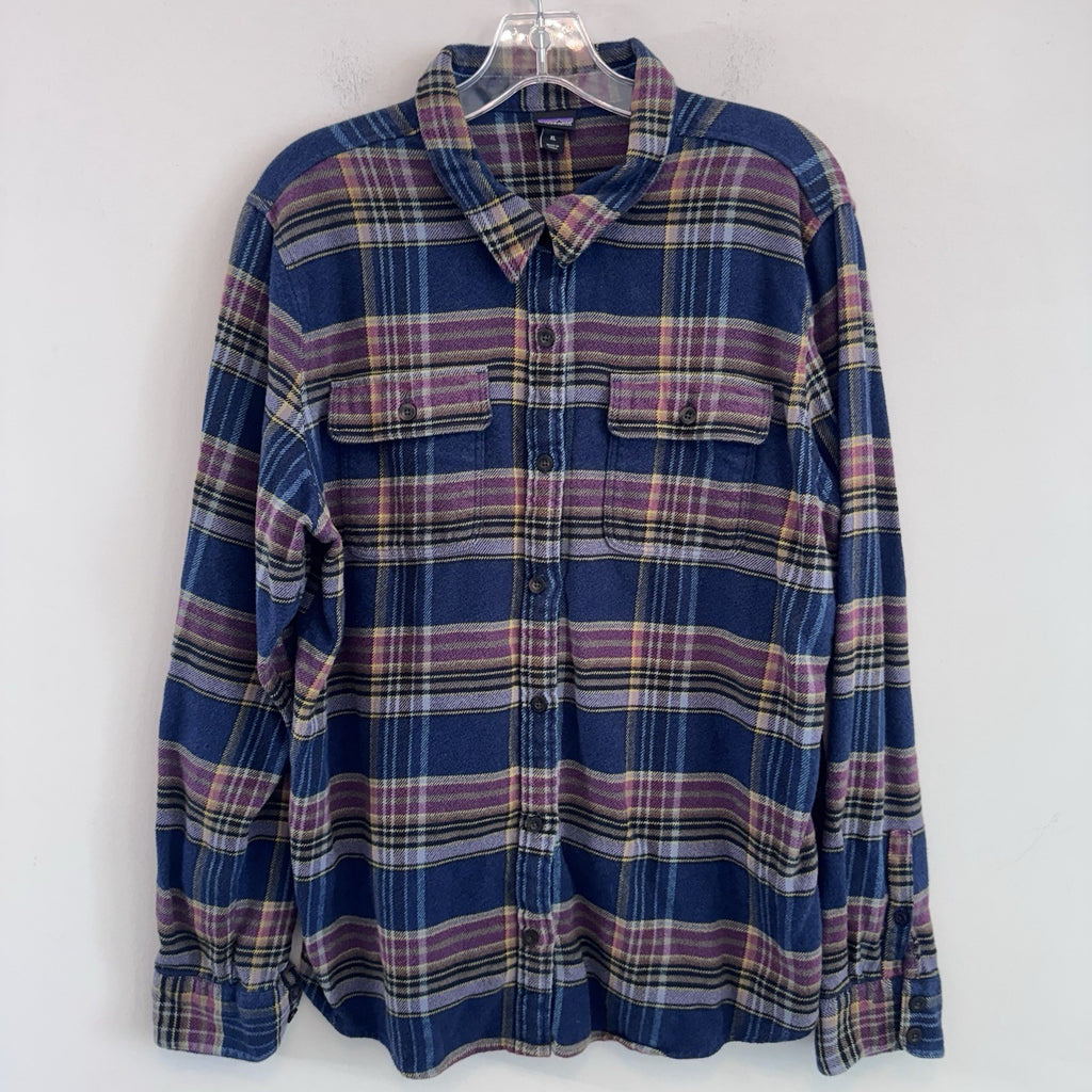 Patagonia Organic Cotton Flannel Shirt Mens XL Blue Plaid Button Up