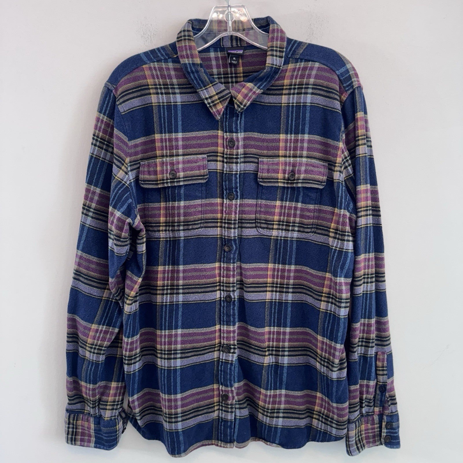 Patagonia Organic Cotton Flannel Shirt Mens XL Blue Plaid Button Up