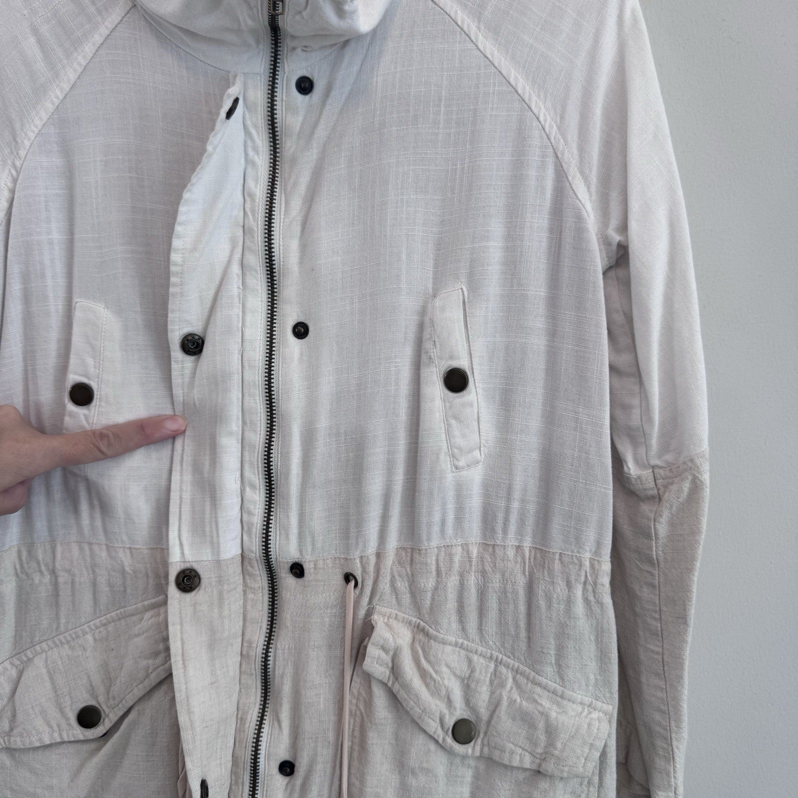 Blu Pepper Linen Blend Utility Jacket Womens Small Ivory Lightweight