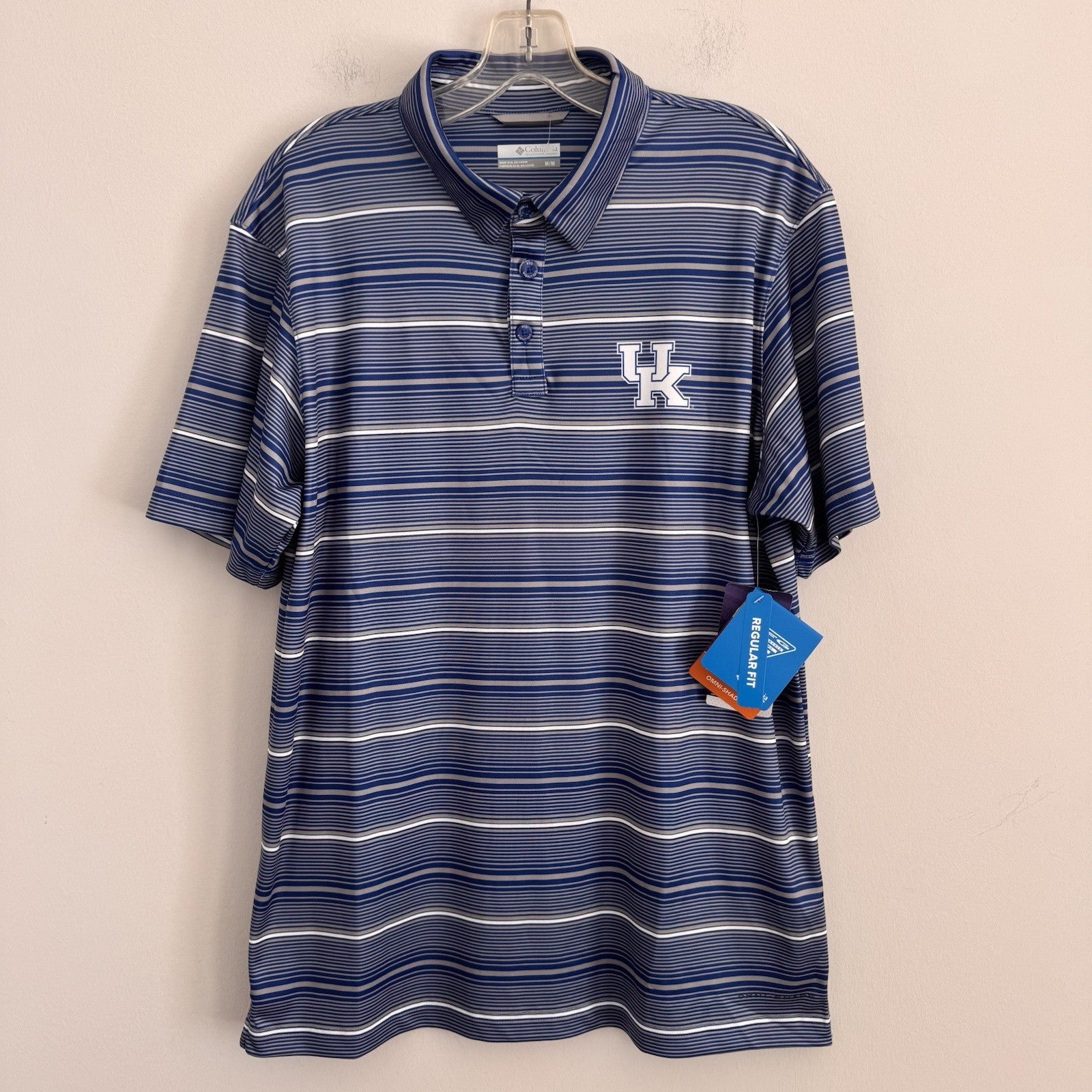 Columbia PFG Kentucky Wildcats Men's Medium Polo Shirt Blue Striped NWT
