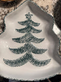 GUYROC Serving Platter Christmas Tree Shape Embossed Cookie Candy Dish 12 3/8”L