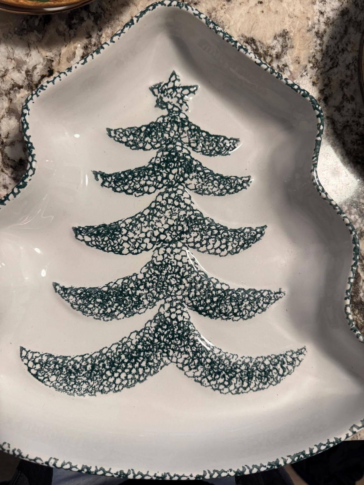 GUYROC Serving Platter Christmas Tree Shape Embossed Cookie Candy Dish 12 3/8”L