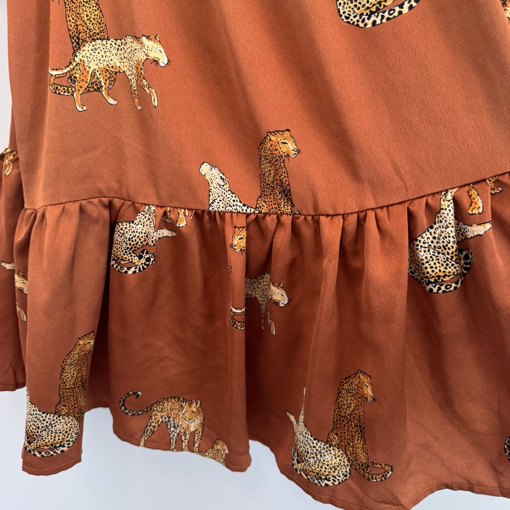 Entro Leopard Print Puff Sleeve Mini Dress Women’s Small Boho Tiered Boutique