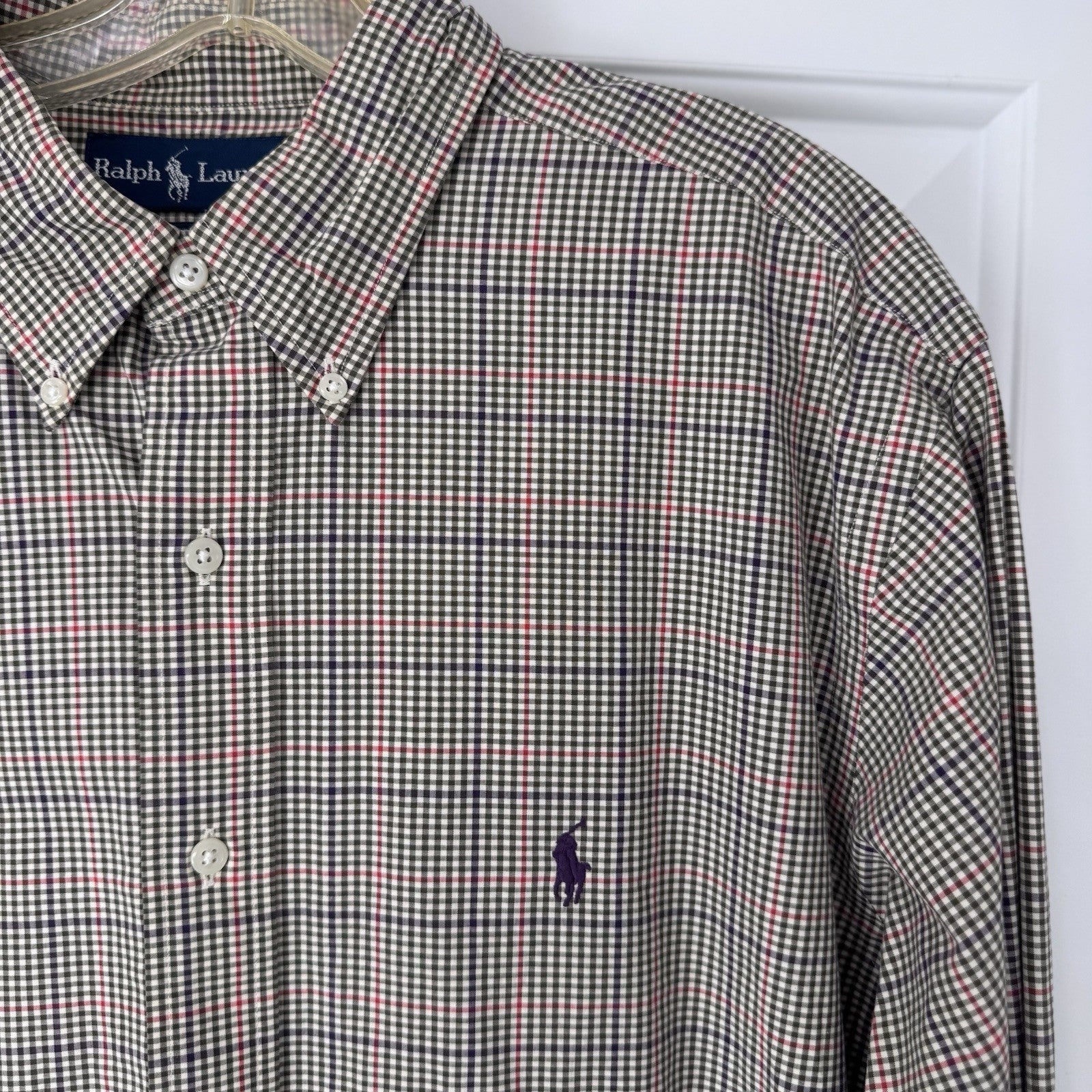 Ralph Lauren Men’s Blue Plaid Button Down Shirt Size XL 17.5 Custom Fit Cotton