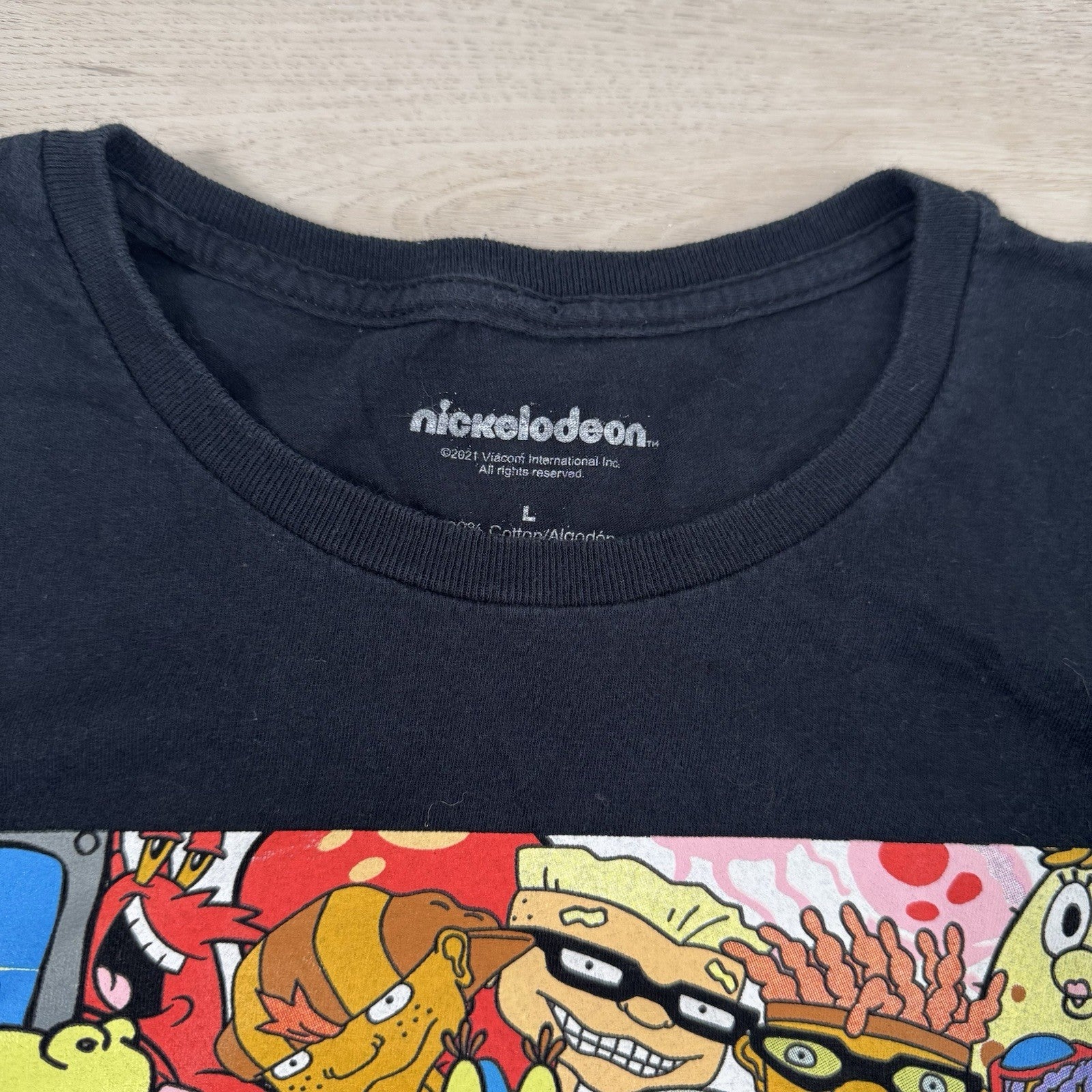 Nickelodeon Mens Black Nicktoons Rugrats Rocko SpongeBob CatDog T-Shirt sz L