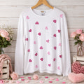 Talbots Womens Large White Pink Heart Print Long Sleeve Cotton Knit Top