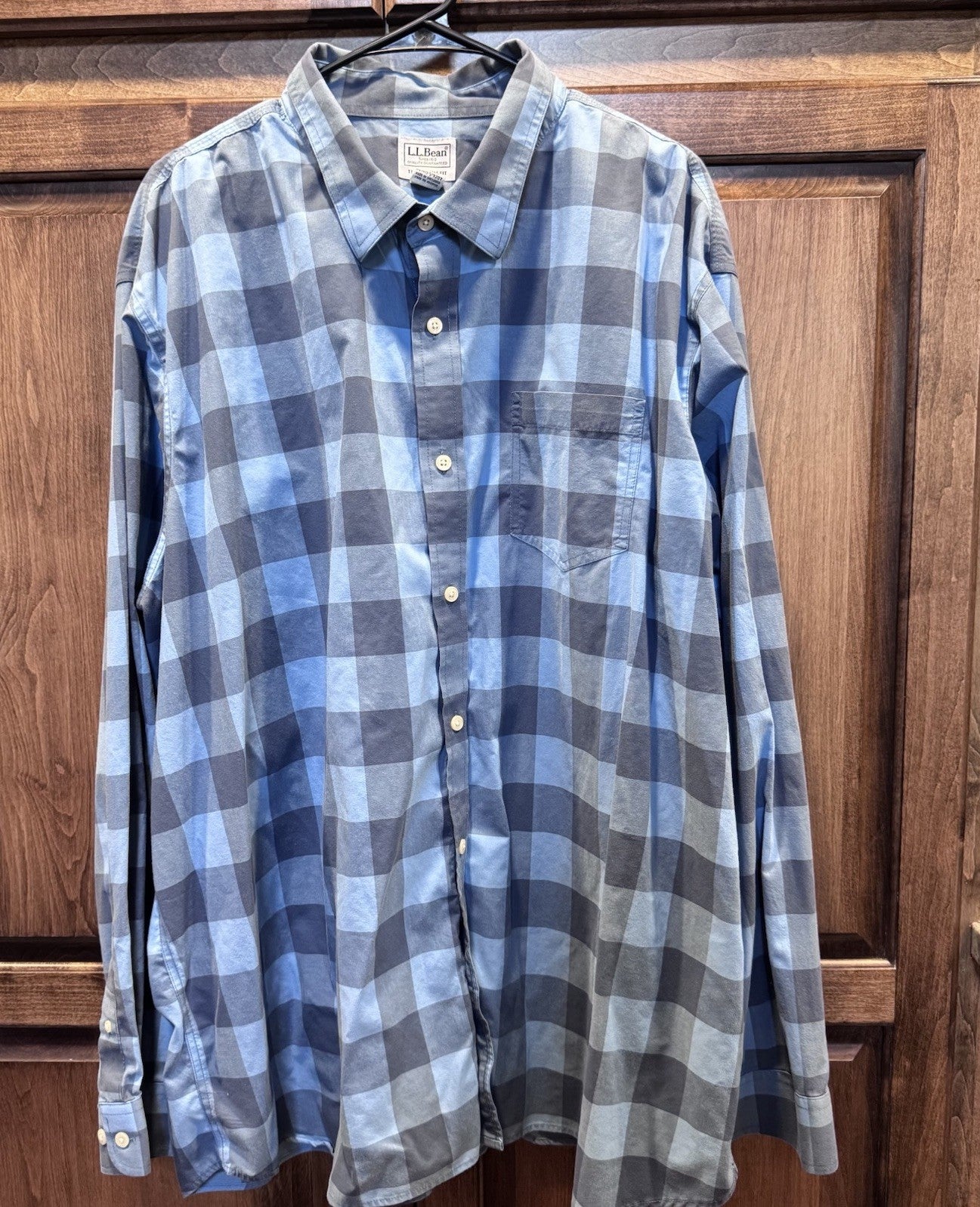 L.L. Bean Blue Plaid Button Down Shirt XXXL Traditional Fit 100% Cotton Casual