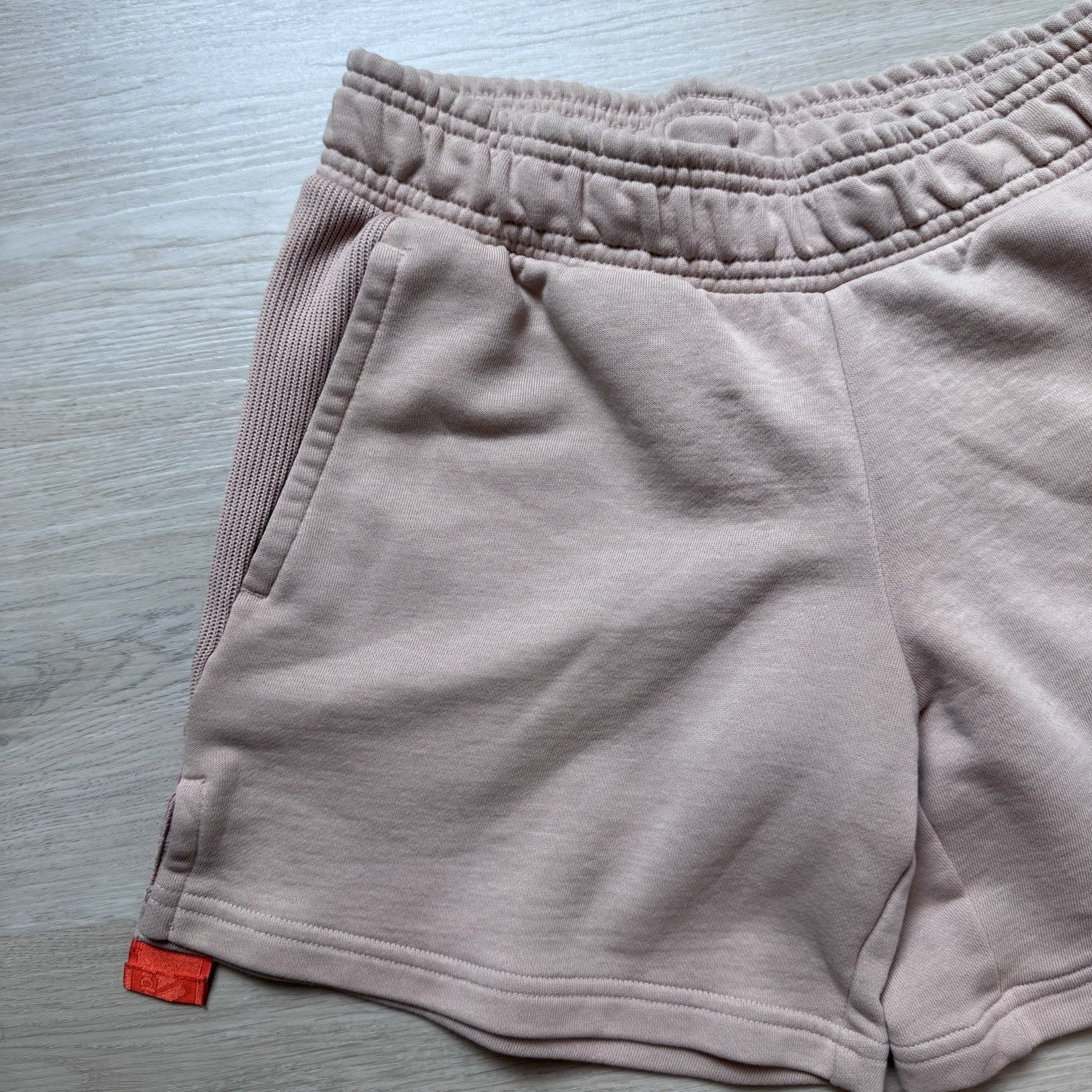 Adidas Womens Small Nude Orange Stripe Fleece Shorts Elastic Waist  Athleisure