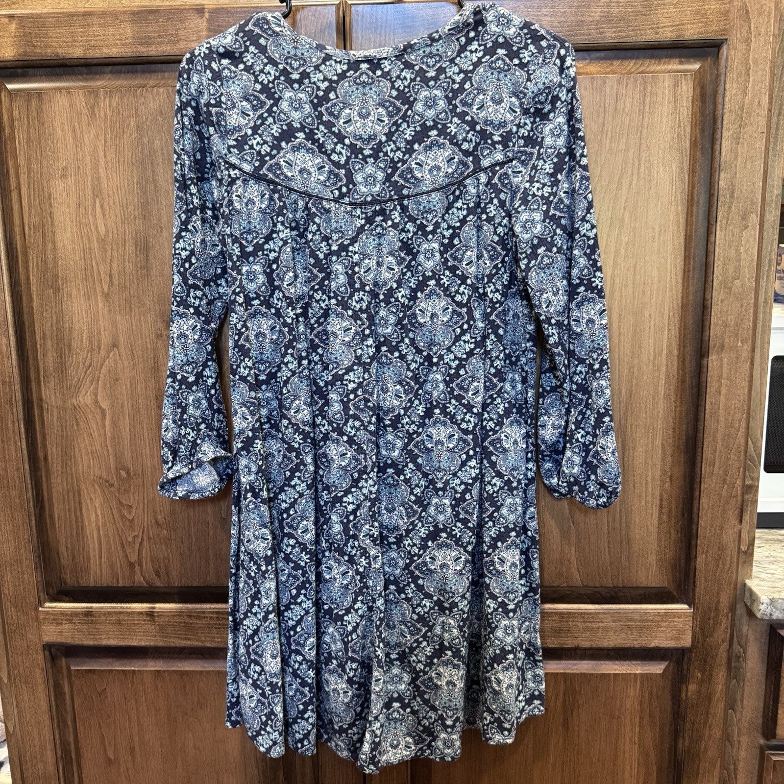 American Eagle Outfitters Boho Print Dress Small Blue Long Sleeve Cotton Blend