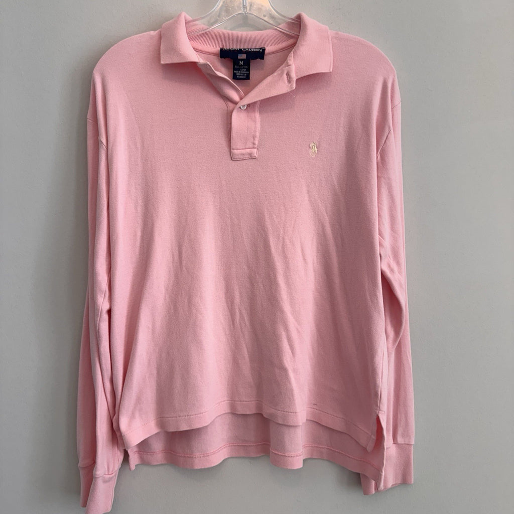 Ralph Lauren Polo Sport Shirt Women’s Medium Pink Long Sleeve Rugby Polo Y2K