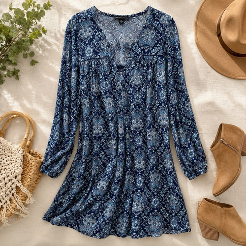     AE Outfitters Blue Paisley Mini Dress Small Boho Festival Cottagecore