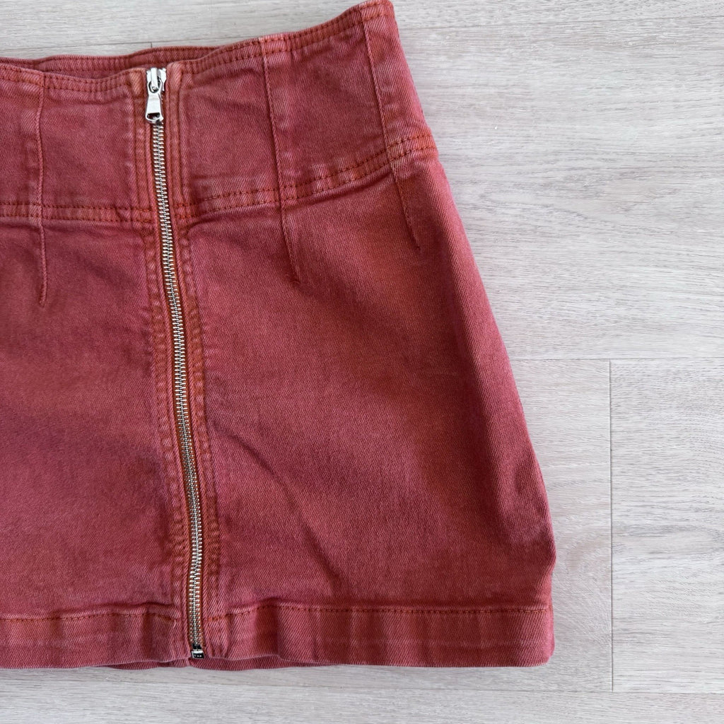 We The Free Rust Denim Mini Skirt High Rise Zip Front Size 24