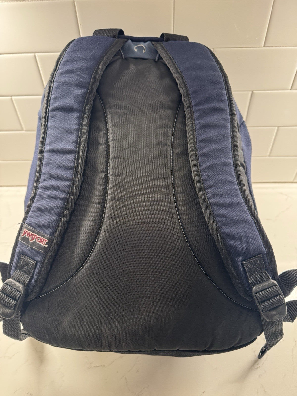 Vintage JanSport Black Bottom Backpack Hiking MADE USA 2 Tone Blue Trail Rare