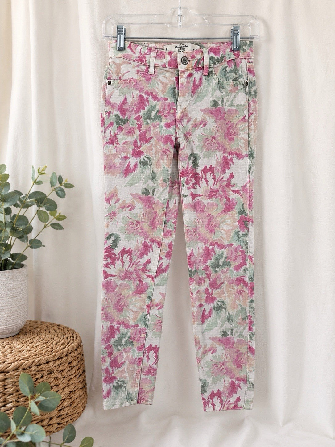 Abercrombie & Fitch Floral Skinny Jeans Womens Size 0 W25 Pink Stretch