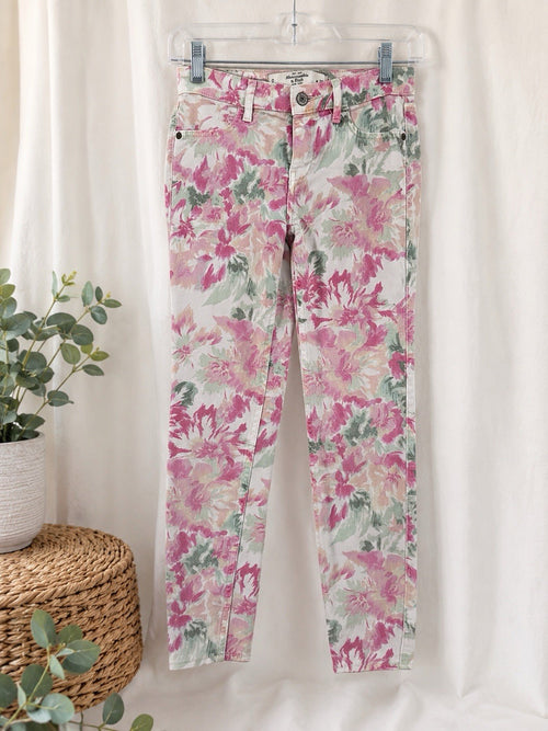 Abercrombie & Fitch Floral Skinny Jeans Womens Size 0 W25 Pink Stretch