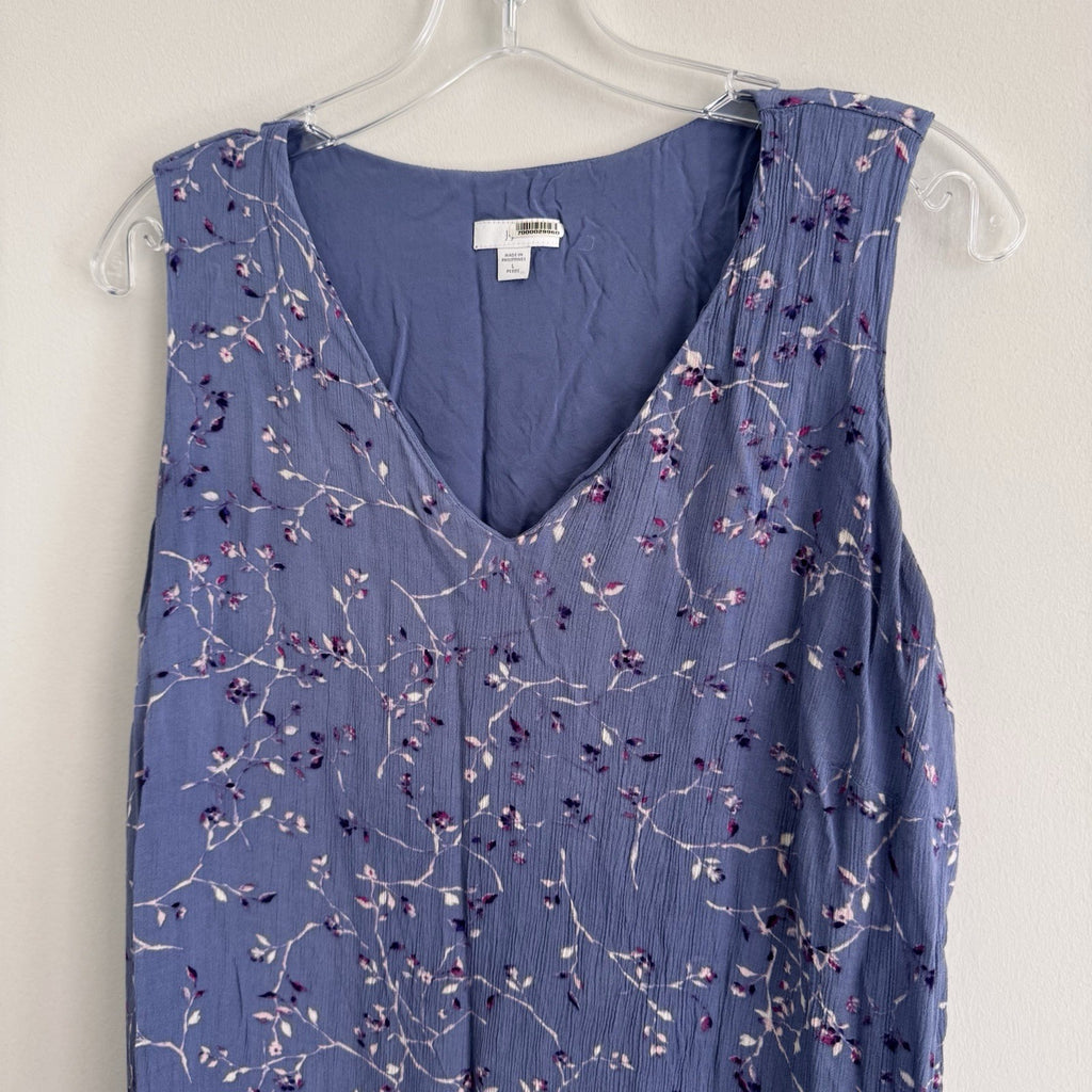 J Jill Blue Floral Sleeveless Midi Dress Petite L Rayon Tiered Boho