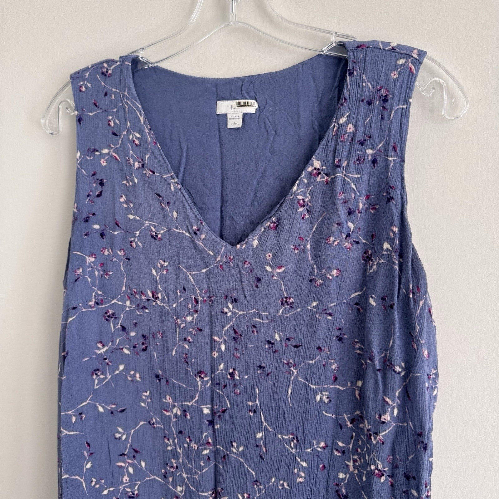 J Jill Blue Floral Sleeveless Midi Dress Petite L Rayon Tiered Boho