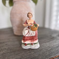Vintage Porcelain Colonial Lady Figurine Korea Flower Basket Bisque Finish 5"